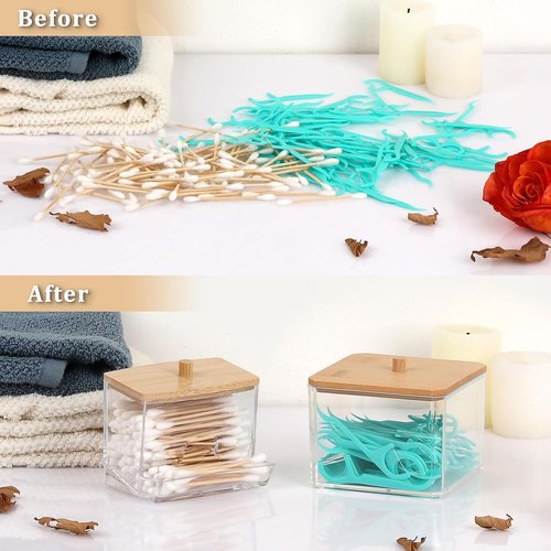 Hipiwe Acrylic Canister Jar Set - Clear Bathroom Dispenser for Q-Tips, Cotton Balls & Paperclips | 2 Pack
