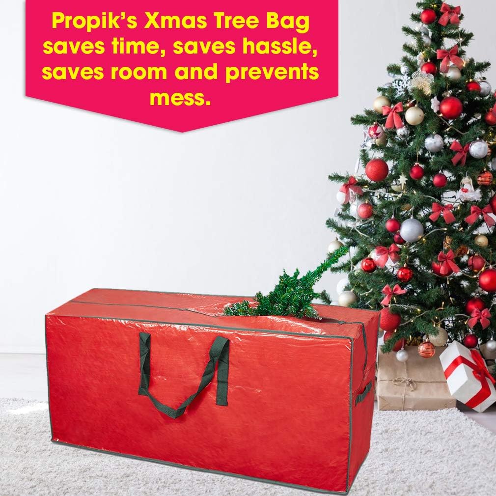 ProPik Christmas Tree Storage Bag - Fits Up to 7 Ft Tall Disassembled Tree | 45" x 15" x 20" Red Holiday Storage Case with Handles & Zipper
