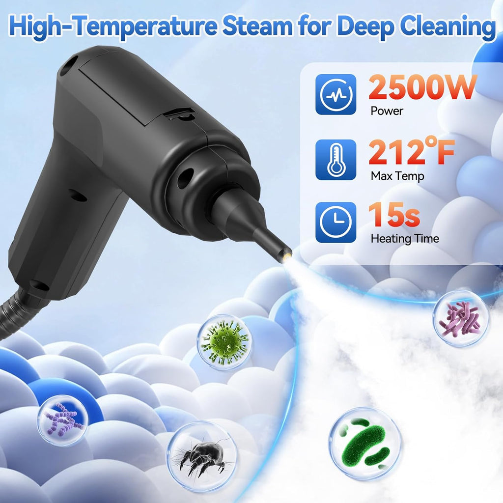 Skiennix Steam Cleaner - 2500W High-Pressure Portable Steamer with 1.4L Tank & 14 Accessories | Fast Heat-Up in 15s