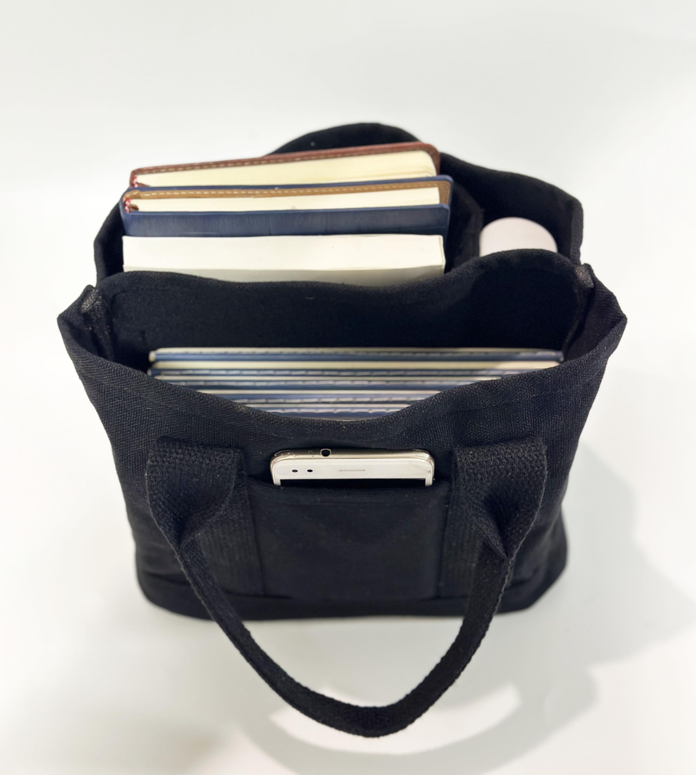 PACEKONER Canvas Tote Bag with Multi Pockets, Heavy Duty Tote, Foldable Shopping Bags, Reusable Grocery Bag for Work School Travel (Black)