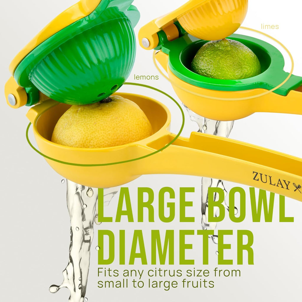 Zulay Kitchen 2-in-1 Lemon Squeezer - Sturdy Manual Juicer for Maximum Juice Extraction - Easy to Clean - Yellow/Green
