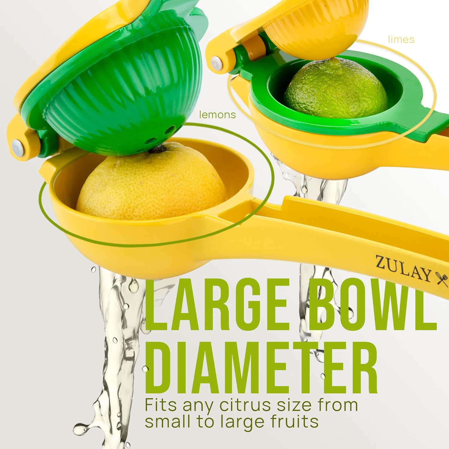 Zulay Kitchen 2-in-1 Lemon Squeezer - Sturdy Manual Juicer for Maximum Juice Extraction - Easy to Clean - Yellow/Green
