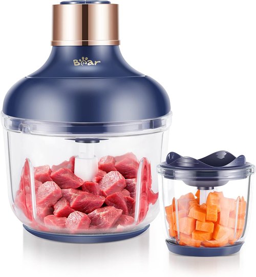 Bear Food Processor - Electric Chopper with 2 Glass Bowls (8 Cup & 2.5 Cup) | 400W Power Grinder & Stainless Steel Blades