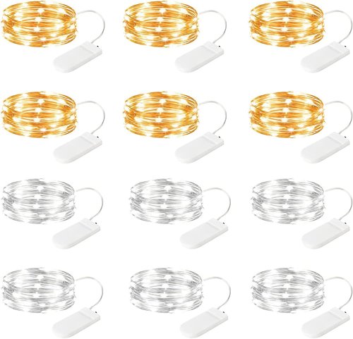 Brightown LED Fairy Lights - 12 Pack Battery Operated Waterproof Silver Wire | 7 Feet, 20 LED for Weddings & Parties