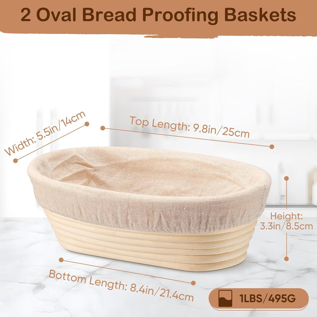 TeamFar Sourdough Bread Proofing Basket Set - 10 Inch Oval Baking Supplies with Liner for Dough Fermentation