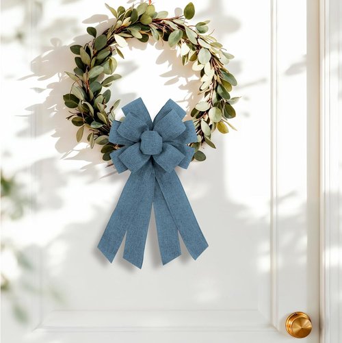 Blue Burlap Wreath Bow - 20 x 11 Inches | Easter & Farmhouse Decor for Front Door