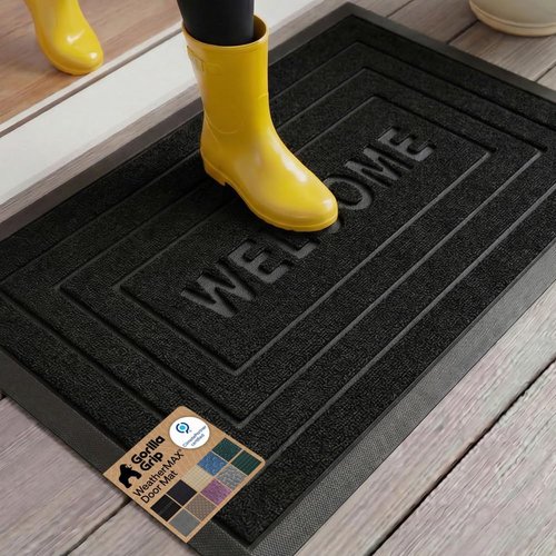 GORILLA GRIP Waterproof All-Season WeatherMAX Doormat - Stain & Fade Resistant, 29x17 Black