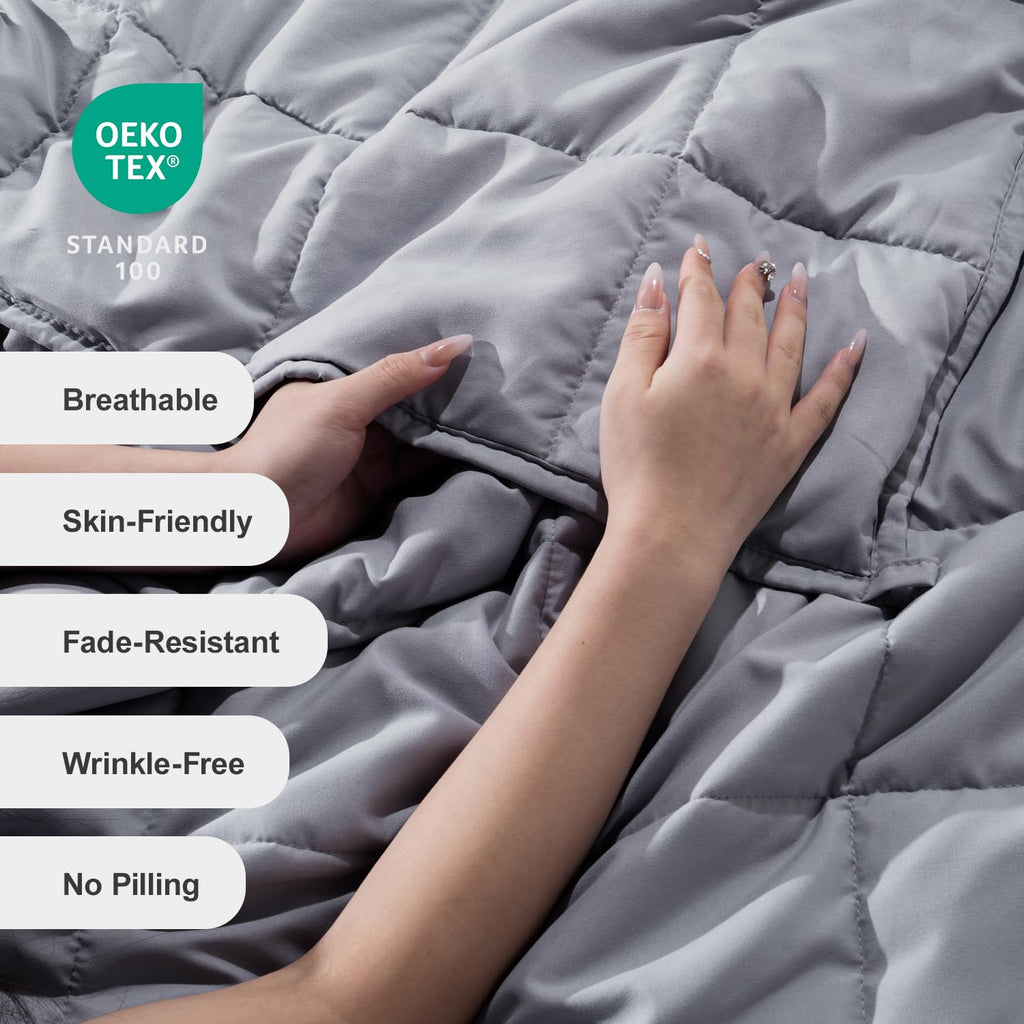 Lofus Weighted Blanket for Adults 15 lbs 48"x 72" Twin Size, Breathable All-Season Weighted Heavy Blankets, Soft Microfiber with Premium Glass Beads for Sleeping, Grey