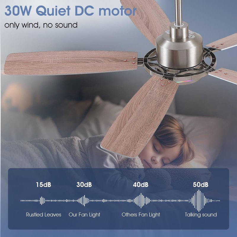 SHIHOT 54" RGB Ceiling Fans with Lights and Remote/APP,Modern Led Ceiling Fans with Quiet Reversible DC Motor,Sand Nickel