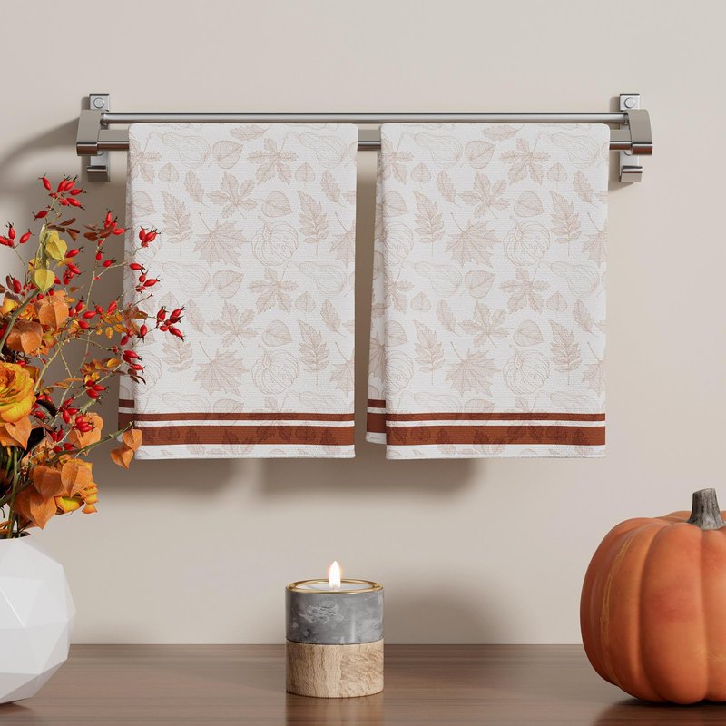 XCHI Fall Sketch Pumpkin Maple Leaf Dish Towels 18x26 Inch Hand Kitchen Towels Dishcloth Home Decorations Set of 2