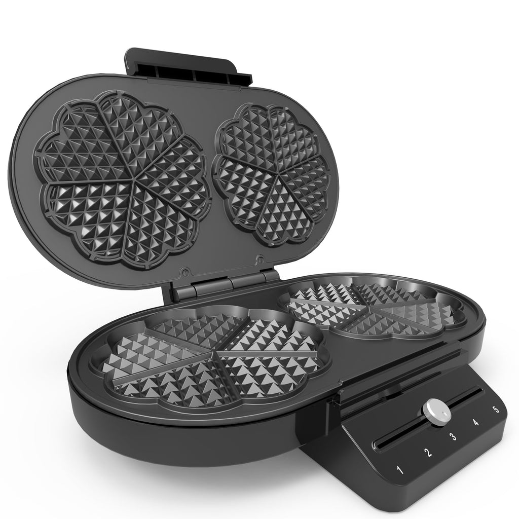 Electric Heart-shape Waffle Maker: 5-Temp Control & Fast Heating - White Round Shape with Non-Stick Scratch-Resistant Coating for Belgian Waffles （Single-plate）