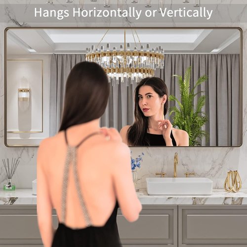 LOAAO Bronze Bathroom Mirror - 72”x36” Rounded Rectangle with Anti-Rust Brushed Metal Frame | Versatile Hanging Options