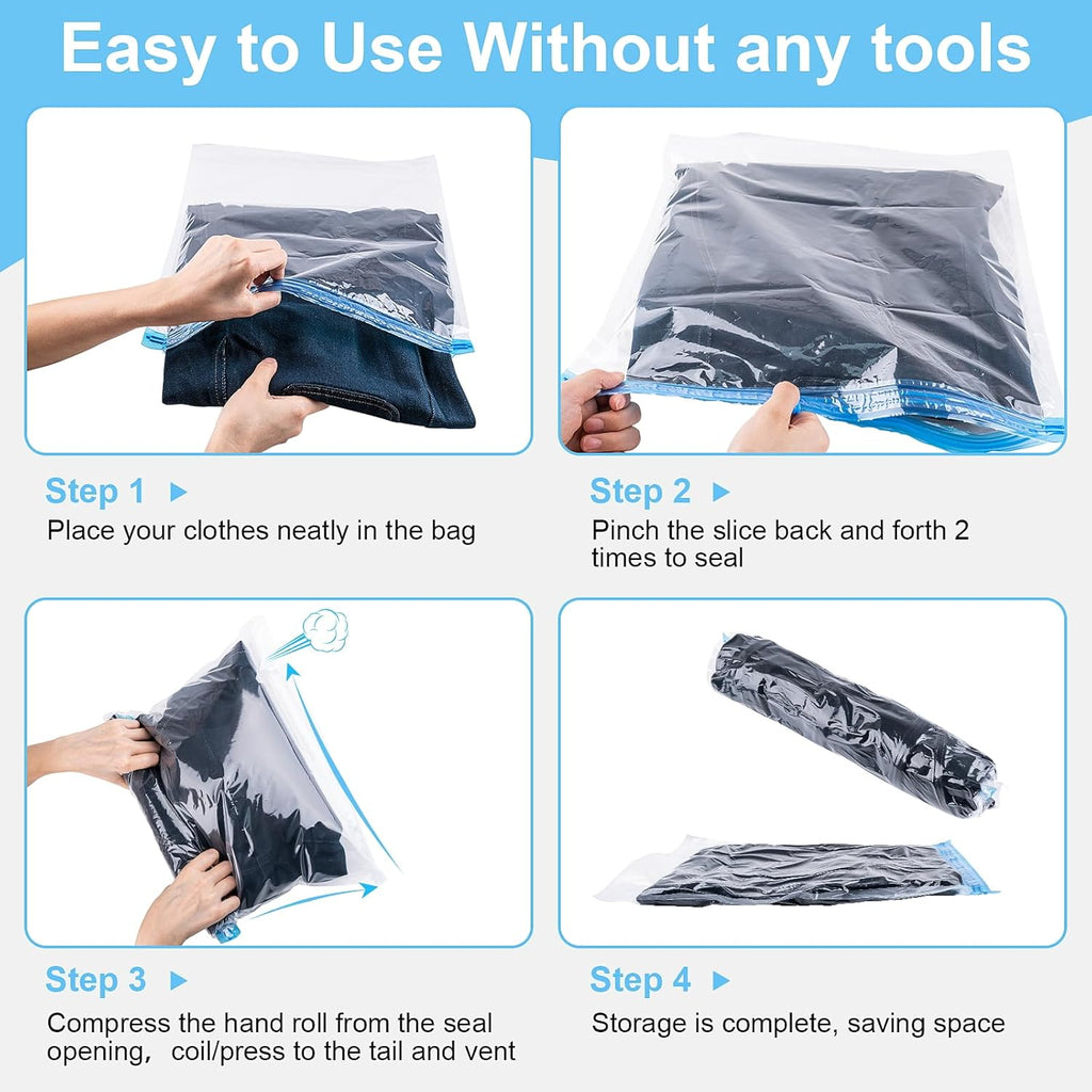 Skiennix Compression Bags - 10 PCS Space Saver Bags for Travel | No Vacuum Needed, 3 Sizes for Clothing Storage