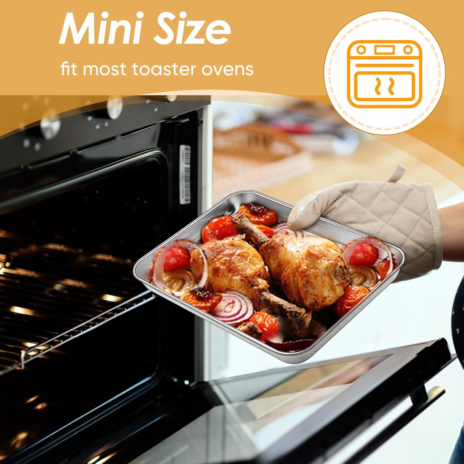 TeamFar Stainless Steel Toaster Oven Tray and Rack Set - 9.3" x 7" x 1" | Non-Toxic, Easy Clean & Dishwasher Safe
