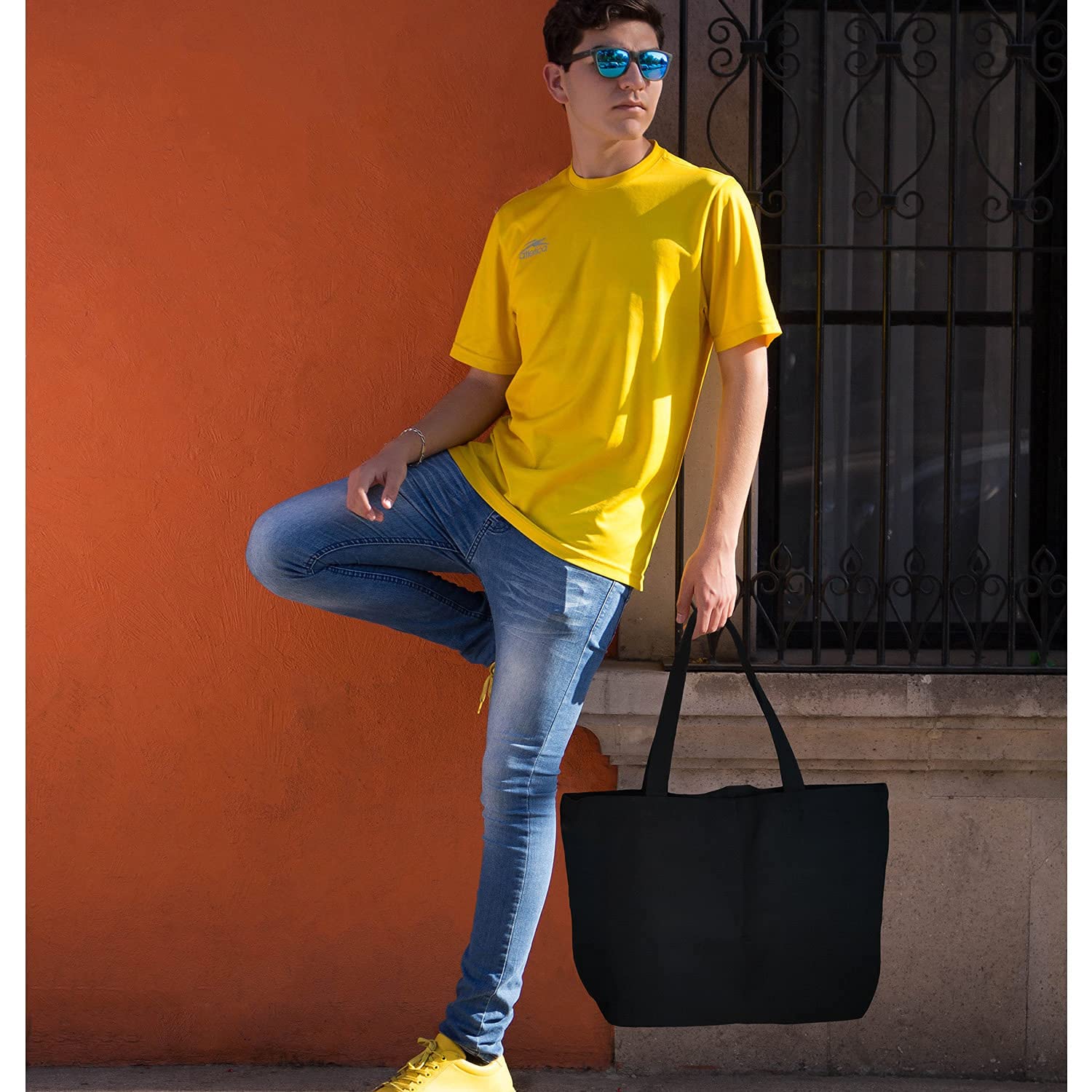 Koolmox Black Canvas Tote Bag with Zipper, 6-Pack 17x14x3.9'' 12Oz Thick Canvas Bag with Handles and Flat Bottom, Women Men Grocery Shopping Bags Cotton Totes Sublimation Totes to Customize