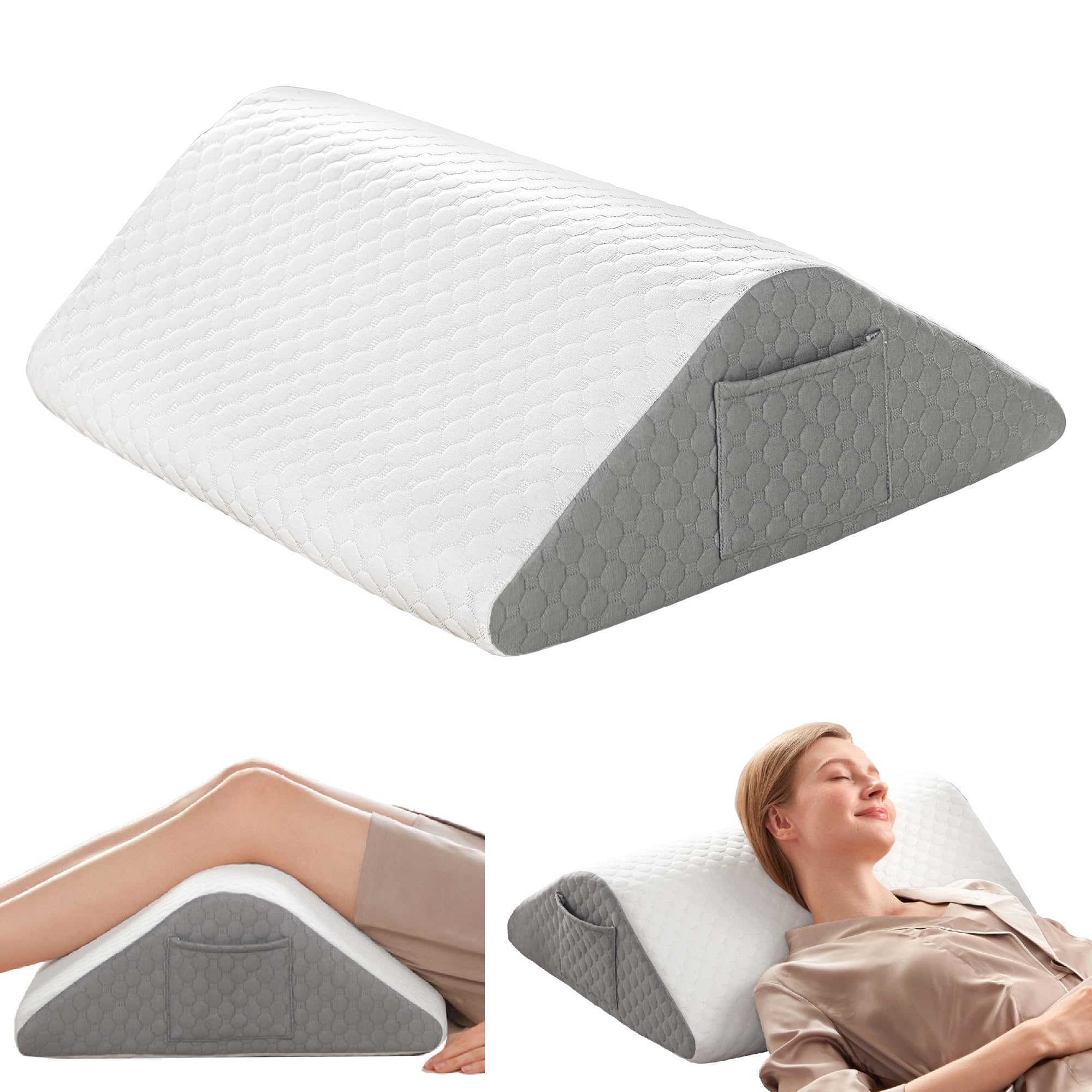 Knee Wedge Pillow, Leg Elevation Pillows for After Surgery, Triangle Pillow Wedge for Ankle Support, 8'' Height Foam Wedge Pillow for Back Pain Relief & Enhanced Circulation in Ankles and Legs
