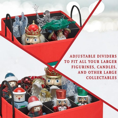 Christmas Nutcracker Collectible Storage Box - Organize Up to 9-16" Tall Nutcrackers & Ornaments - Holiday Decor with Adjustable Dividers