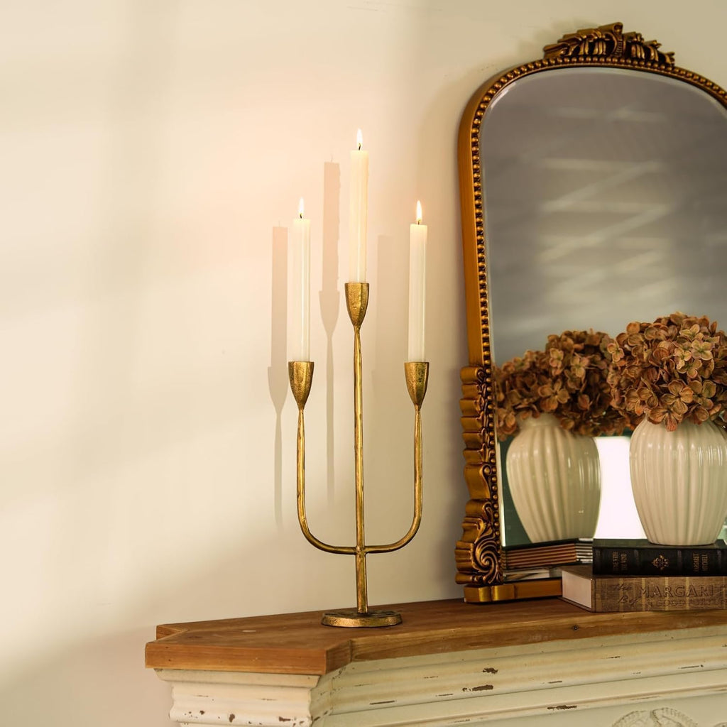 Romadedi Brass Candelabra - Vintage Gold Taper Candle Holders for Elegant Table Centerpiece | Tall Metal Design