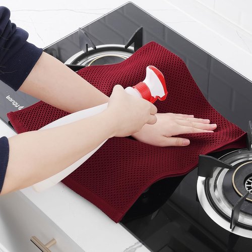 Homaxy 100% Cotton Waffle Weave Kitchen Dish Towels - Ultra Soft & Absorbent, 13 x 28 Inches, 12-Pack | Burgundy