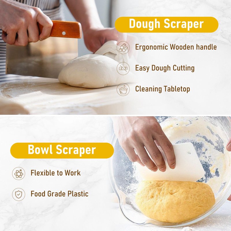 Banneton Proofing Basket Set, 9" Round and 10" Oval Sourdough Bread Baking Supplies, Sourdough Baskets with Bread Lame, Danish Whish, Bowl Scraper, Sourdough Scraper, Complete Sourdough Starter Kit