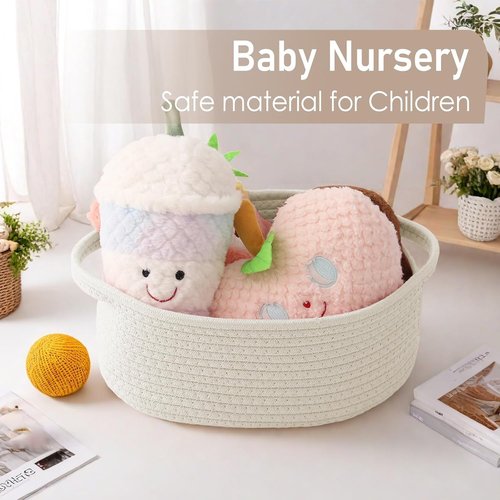 JMvicyroam Woven Basket - Small Rope Storage Bin with Handles for Organizing Shelves | 3-Pack, White