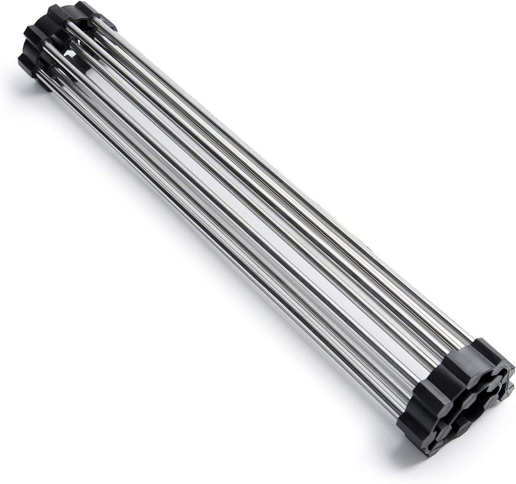 Skiennix Roll-Up Dish Drying Rack - 304 Stainless Steel, Foldable & Easy to Store | 17" x 13.5" - Black