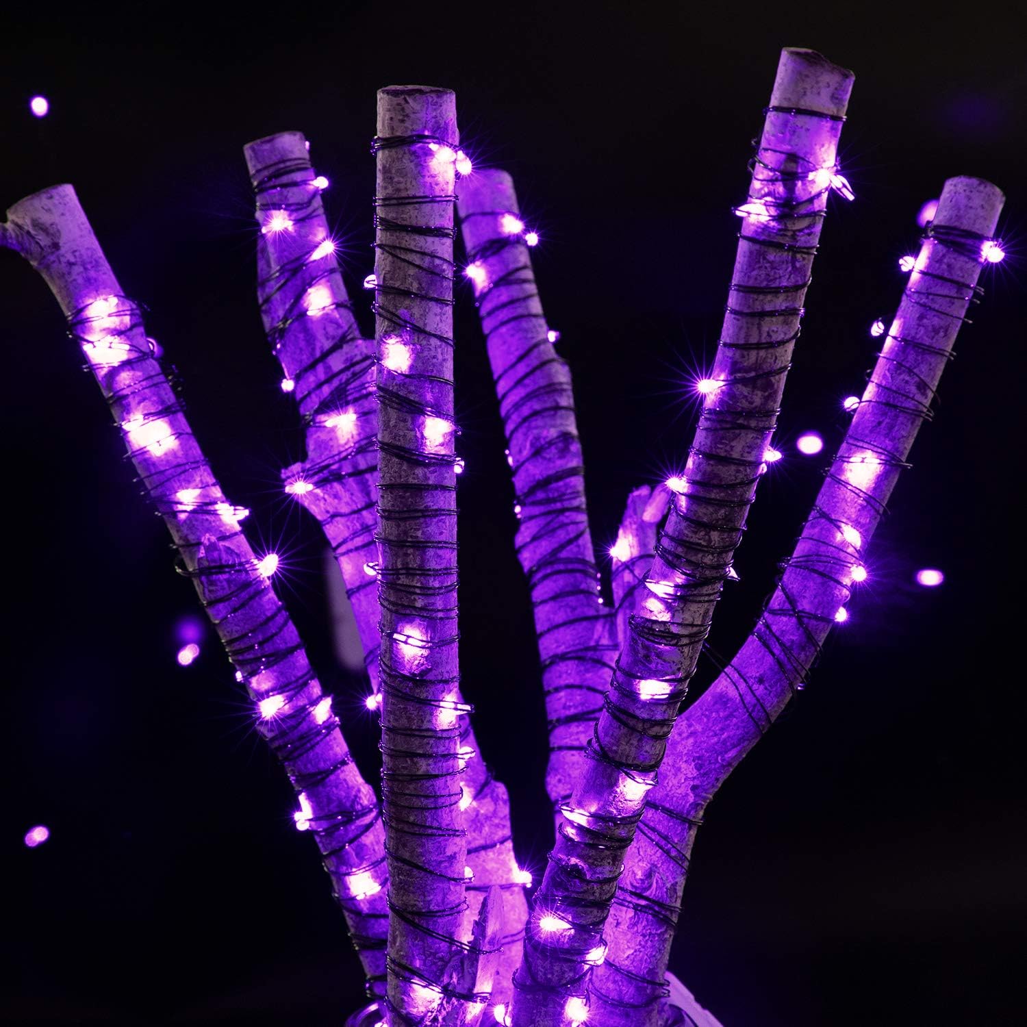 Purple Fairy String Lights by Halloween | 12-Pack 7 Ft Battery Operated LED Firefly Lights for Party & Patio
