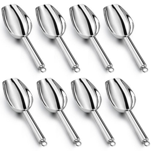 LIANYU Small Ice Scoop Set of 8, 3 Ounce Stainless Steel Scooper for Freezer, Mini Food Scoops for Ice Cube, Bean, Pet Food, Utility Scooper for Canisters Kitchen, Mirror Finish