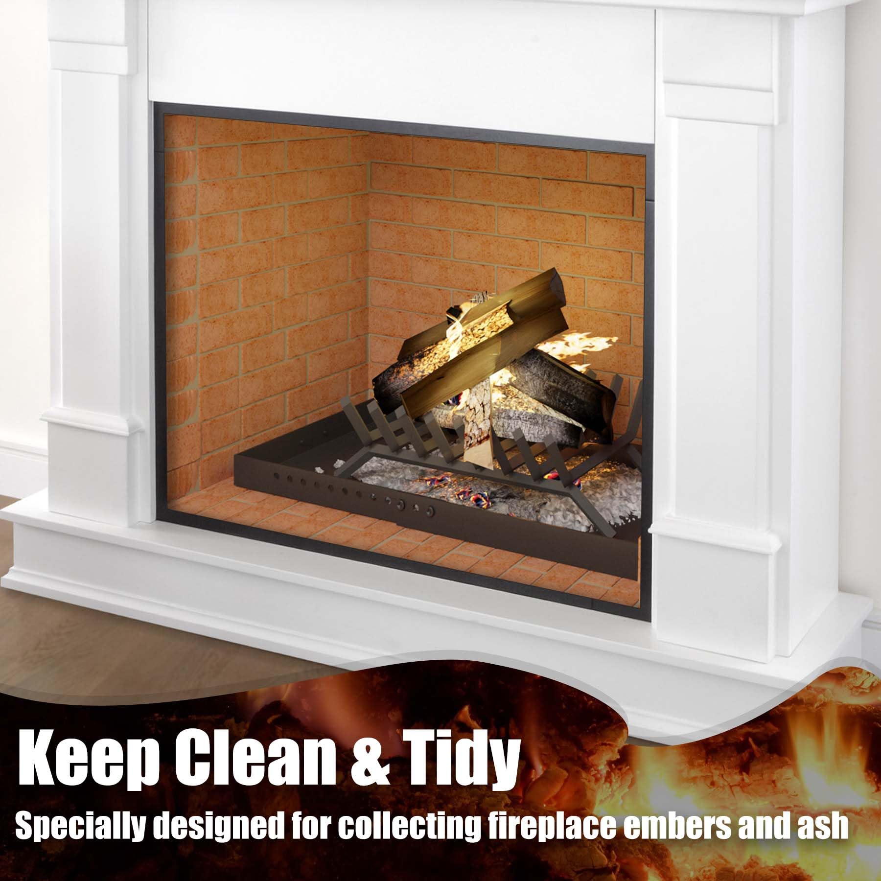 Memrita Fireplace Tray Large Size,Adjustable Ash Pan with Handles for Fireplace Grate Ash Collection,Rectangle Fireplace Pan Extend Length from 22" to 31",Provide a Cleaning Brush