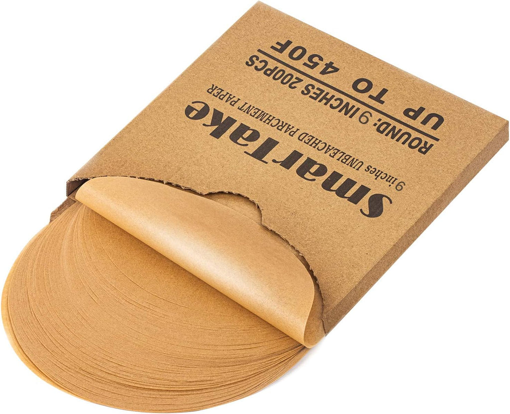 SMARTAKE Unbleached Parchment Paper Baking Sheets - 200 Pcs Round, 9 Inches, Non-Stick for Baking & Grilling