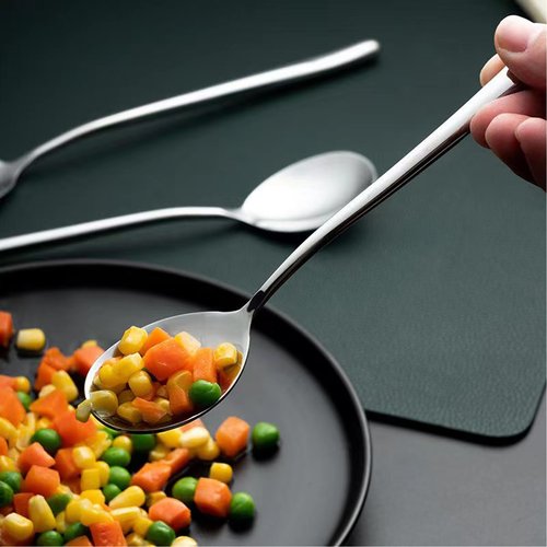 ZDFQly Korean Soup Spoons, 304 Stainless Steel Hollow Round Handle Spoons, 8.7 Inch Long Tablespoon for Coffee, Desserts, Silver, Set of 4