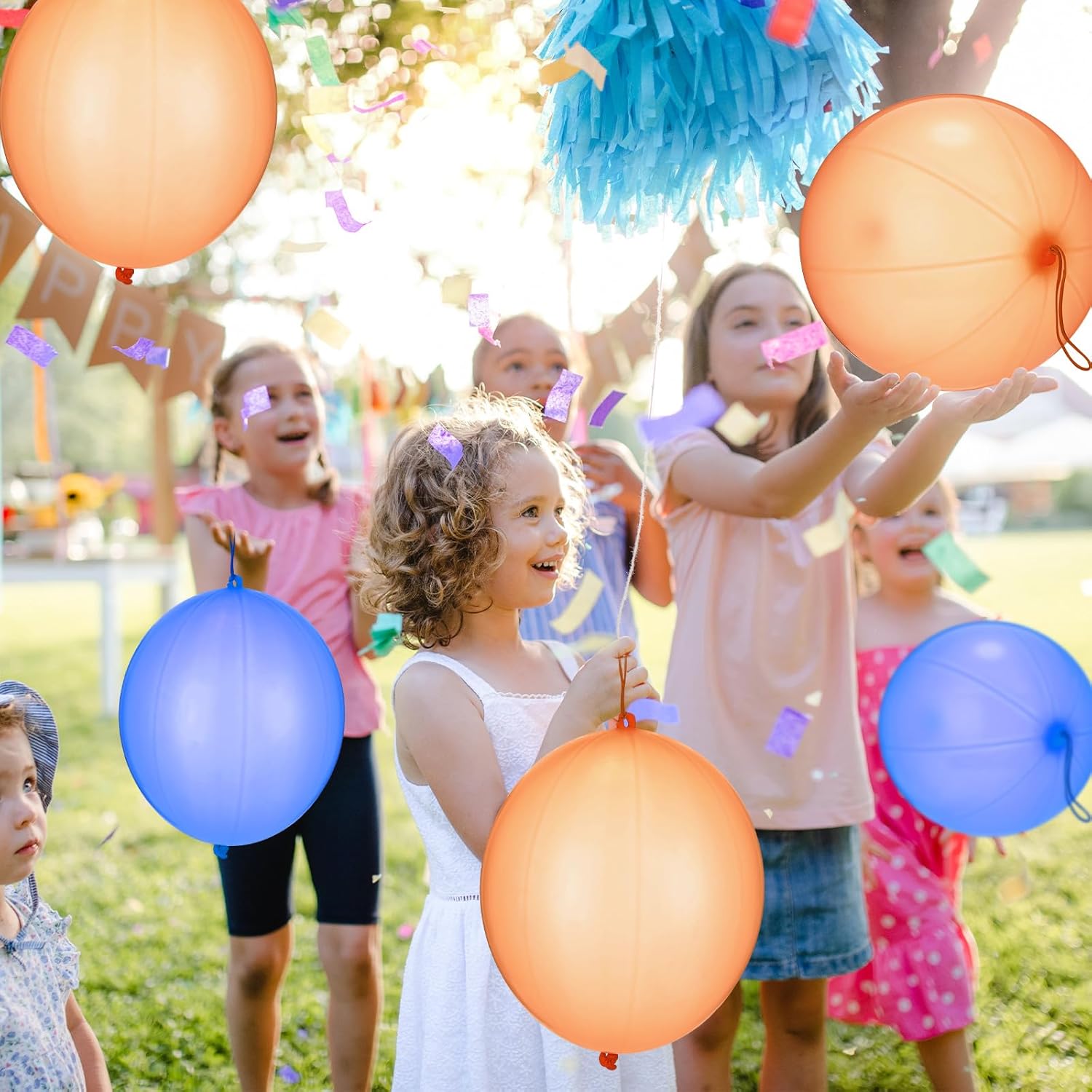 Soulchen Punch Balloons - 24 Pcs Blue & Orange Party Favors for Kids' Birthday Celebrations | Thickened Design with Rubber Band Handle