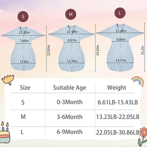 Insular Baby Transitional Swaddle - 2-Way Zipper Newborn Sleep Sack | Arms Up Wearable Blanket, Raindrop, 0-3 Months