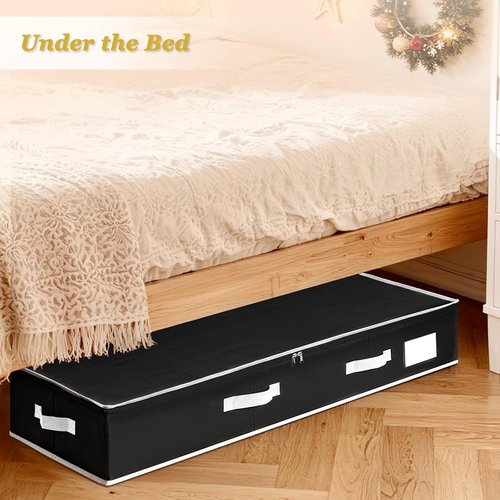 Criusia Gift Wrapping Paper Organizer - Durable Underbed Storage for 24 Rolls with Removable Dividers & Pockets | Black