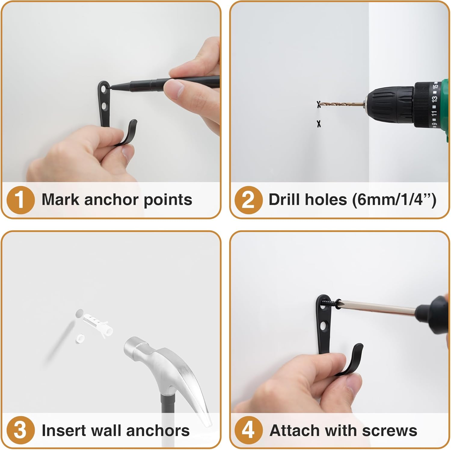 10Pcs Black Metal Wall Hooks by [Brand Name] - Durable Hooks for Coats, Towels, Keys & More - Holds Up to 40 lbs
