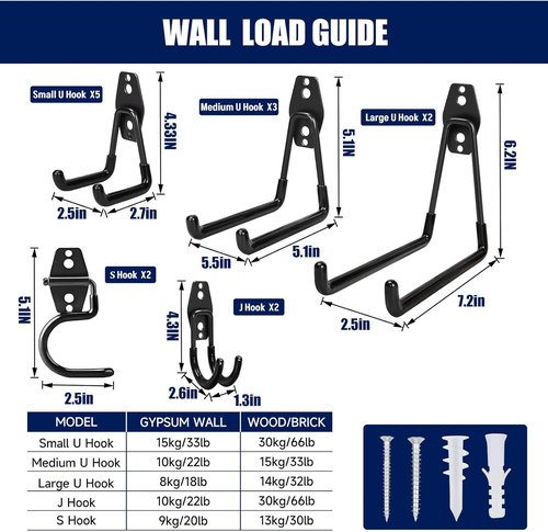 **Skiennix Heavy Duty Garage Hooks - 17 Pack Anti-Slip Wall Mount Utility Hooks for Tools & Ladders**