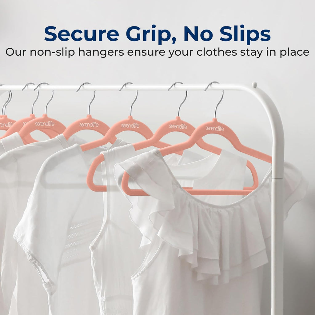 SereneLife Velvet Hangers - Non-Slip Felt Design with 360° Swivel Hook | Ultra-Thin & Space-Saving for Shirts, Sweaters & Dresses