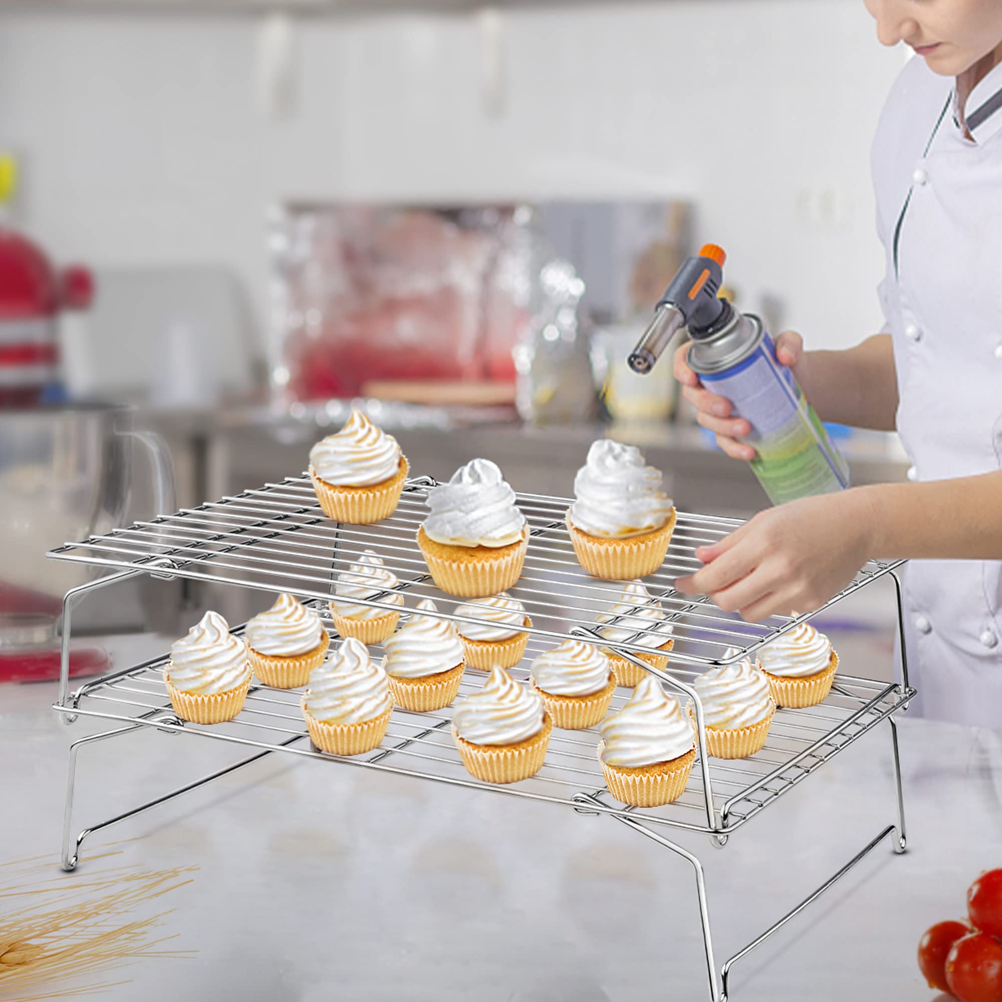 TeamFar Cooling Rack, 15”x10” Stainless Steel Wire Rack forBaking Roasting Cooling, Non-Toxic & Heavy Duty, Stackable & Flexible, Dishwasher Safe, 2-Tier