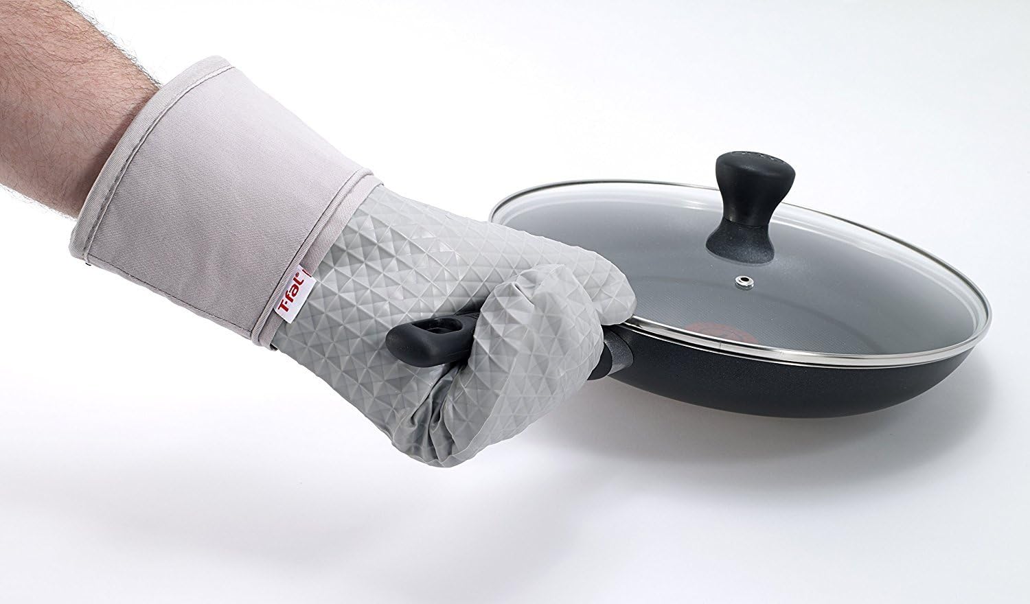 T-fal Silicone Oven Mitt Set - Softflex Non-Slip Grip, Heat Resistant | 13 x 7 Inches, Gray, 2 Pack
