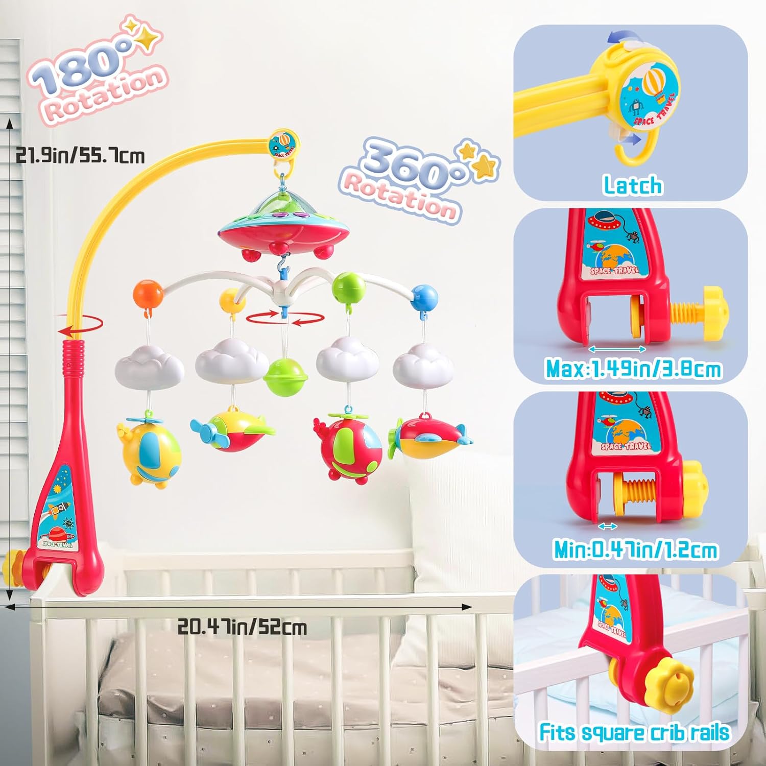 Skiennix Baby Musical Crib Mobile - Remote Control, Lights & Projector | 108 Melodies for Newborns