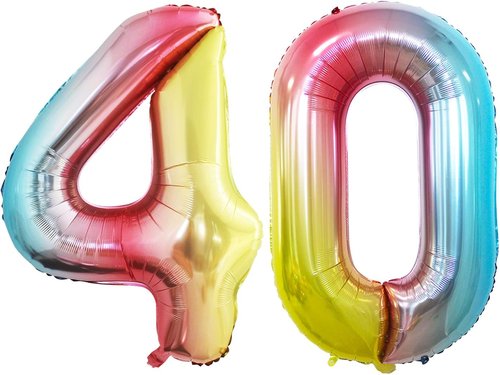GOER 40 Inch Jumbo Foil Balloons - Vibrant Rainbow 40th Birthday Party Decorations