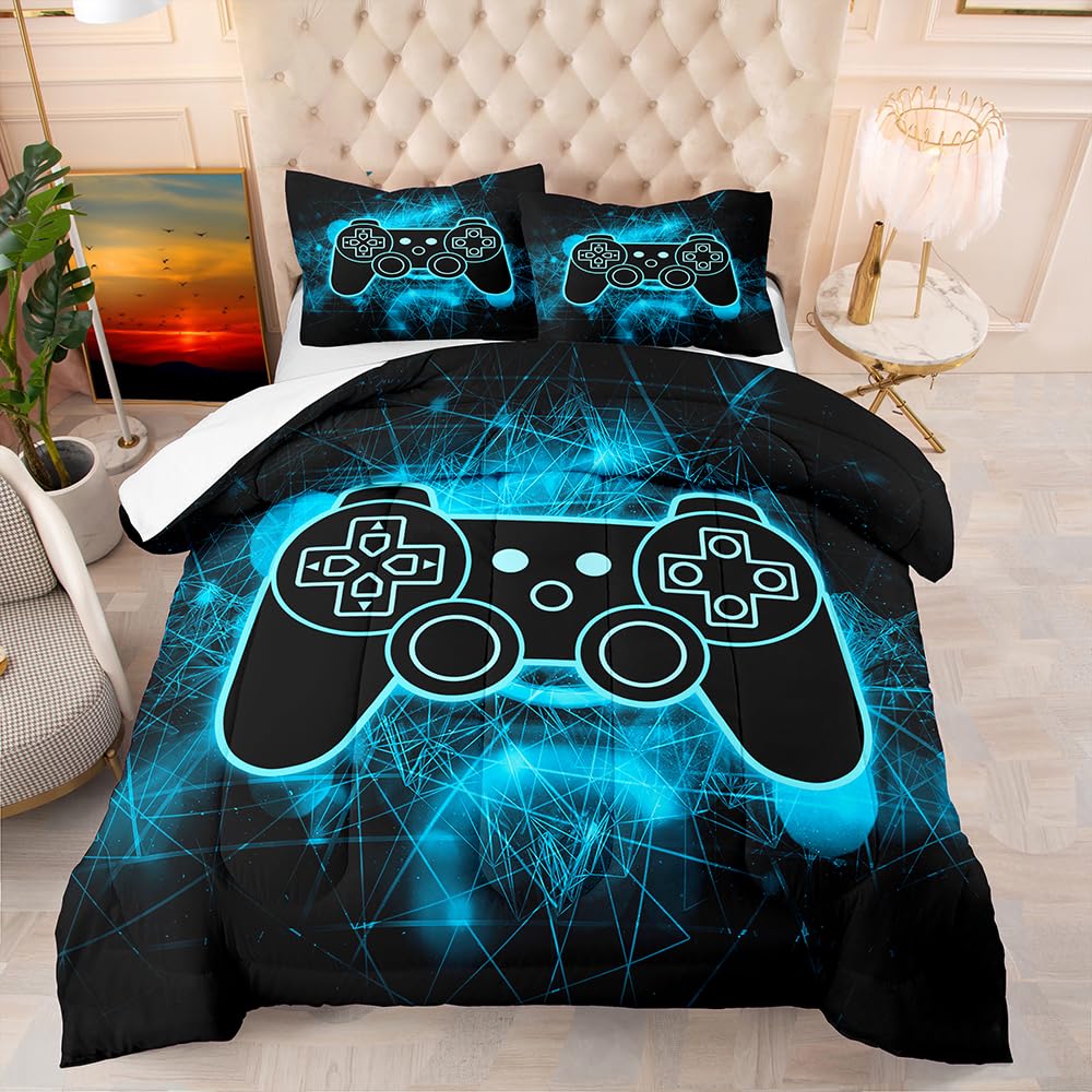 Gamer Bedding Gaming Bedding Sets for Boys Twin Size Bedding Sets for Boys Kids Bedding Sets for KidsTwin Comforter Set for Bedroom,Blue,1 Comforter with 1 Pillowcase