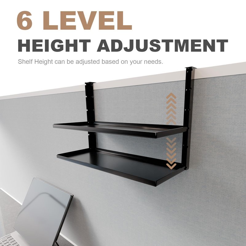 AKBFOX Office Cubicle Shelf - 14.2'' x 5.9'' Dual-Tier Storage Organizer Floating Corner Rack Hanging Shelf Height Adjustable Home Office Essentials for Planter Statue Decor Photo Frame