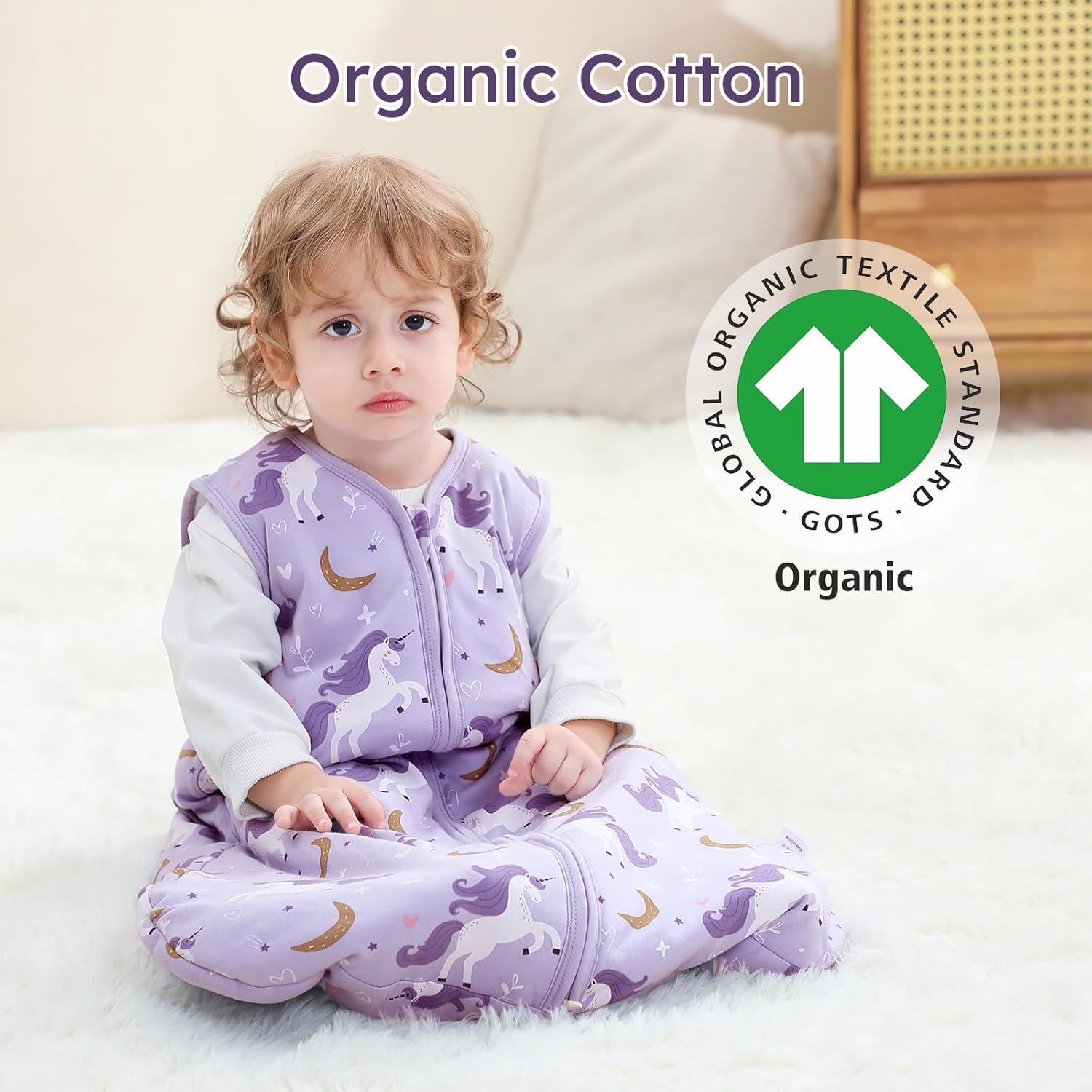 Yoofoss Baby Sleep Sack - 100% Organic Cotton Wearable Blanket for 6-12 Months | TOG 2.5, 2-Way Zipper, Warm & Comfy