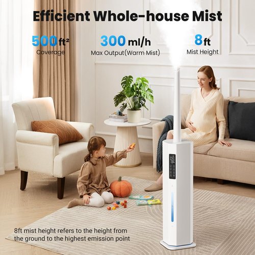GloryAir Humidifier - 2.38Gal/9L Top Fill Cool Mist for Large Rooms | 120H Run Time, Auto Mode & 7-Color Light