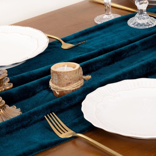 Socomi 2pcs Peacock Velvet Valentine's Day Table Runner Cloth Decor 20 x 120 Inches 10ft Fabric Luxurious Thanksgiving Wedding Runner for New Year Bridal Shower