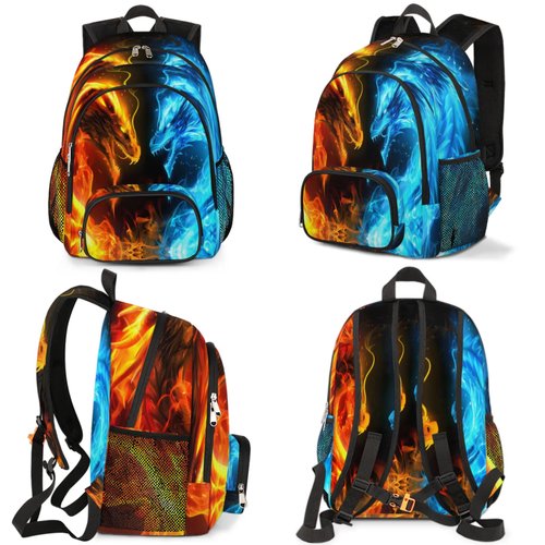 PATTERNFUL Kids School Backpack for Boys Girls - Lightweight Waterproof Bookbag School Bag Outdoor for Students College Travel Daypack with Chest Strap 16.7 Inch, Fire Ice Dragon