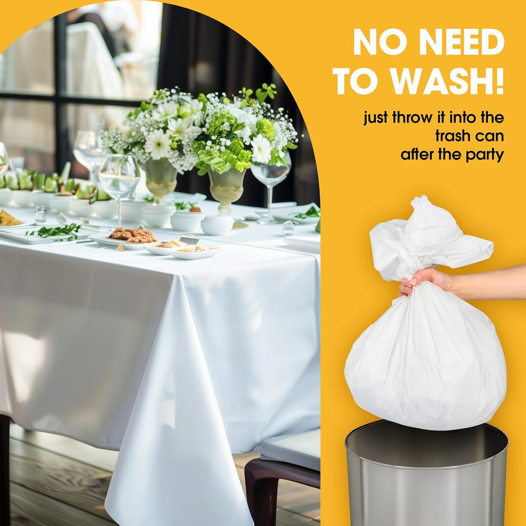 Niuara White Plastic Tablecloths - 8 Pack 54" x 108" Disposable Rectangle Covers for Parties & Gatherings