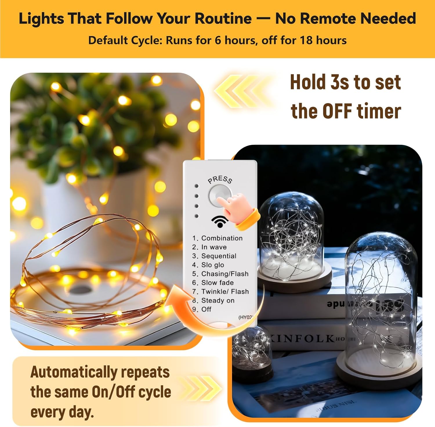 ZSJWL Rechargeable Fairy Lights - 16FT 50LED String Lights with DIY Timer & 8 Modes | Warm White Indoor Decor