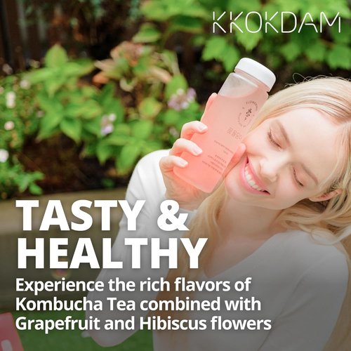 KKOKDAM Kombucha Tea - Peach & Cherryblossom Korean Tea - Kombucha Drinks Probiotic Support, Low Calorie, Sugar Free Kombucha Pack - 15 Packs